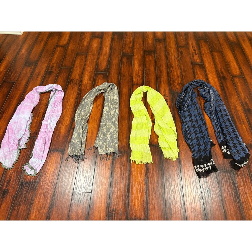 Lot Of 4 Scarves Tie Dye Houndstooth Floral Lightweight Fashion Accessories